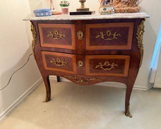Napoleon III French Chest of Drawers. Three drawers, locking with all keys. Marble Top, 19th Century. 
