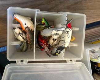 Vintage fishing lures and accessories.