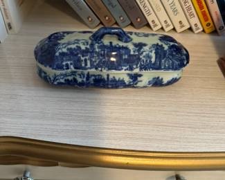 Flow Blue butter dish.