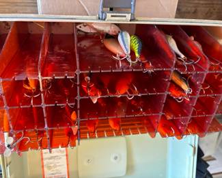 Vintage fishing lures and accessories.