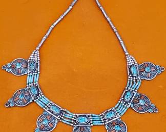 Lot #: 406 - Tibetan handmade necklace with turquoise and
