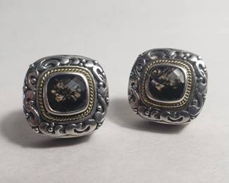 Lot # : 38 - 18k and sterling silver earrings with semi-precious stone 
