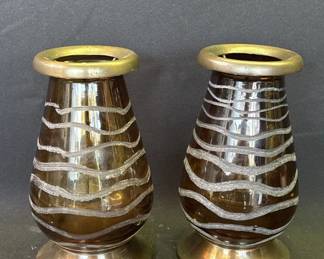 Lot # : 430 - Pair of vintage amber glass candlesticks
