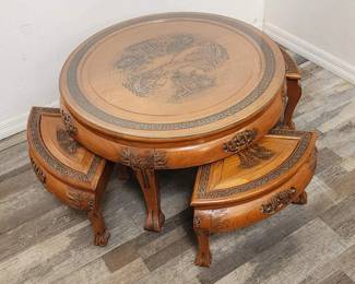 Lot # : 188 - Vintage wood carved Japanese claw foot side table
