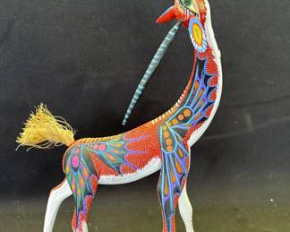 Lot # : 127 - Vintage Jacob Angeles hand-carved antelope sculpture
