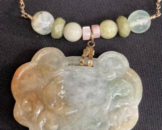 Lot # : 73 - Jadeite and stone necklace with 14k link

