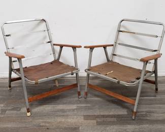 Lot # : 260 - Pair of mid-century aluminum & wood patio folding
