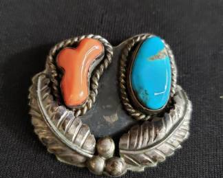 Lot # : 75 - Silver, coral and turquoise pendant
