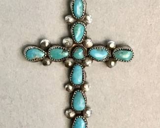 Lot # : 612 - Vintage silver and turquoise cross pendant
