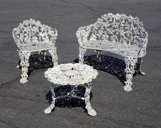 Lot # : 304 - Vintage ornate aluminum garden chair, loveseat, &
