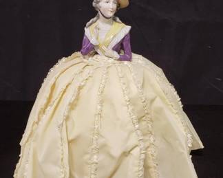 Lot # : 316 - Porcelain dresser doll, 10" h. x 6" diam.
