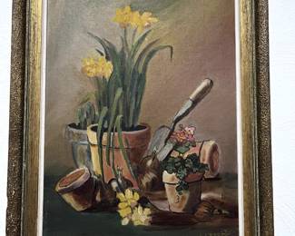 1936 framed original painting, sweet hand written message on back