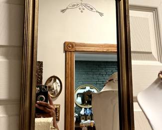 1920s etched wood framed mirror