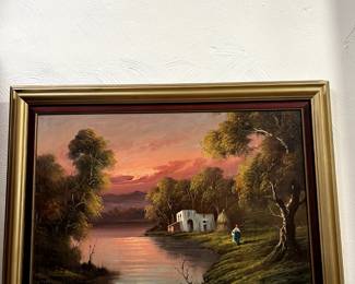lovely italian oil painting with beautiful sunset
