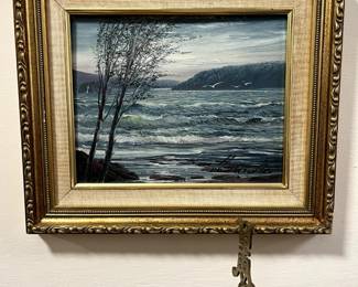 Vintage Framed seascape oil painting with linen matt