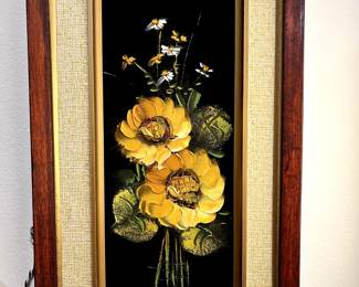 4 framed vintage moody florals on velvet