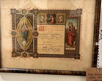 1922 antique sodality catholic certificate