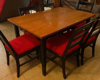 Unbranded Wooden Dining Table 6 Red Upholstered Chairs 