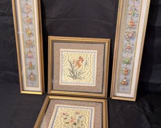 Vintage Lithograph Art Prints and Silk Embroidery Panel Art