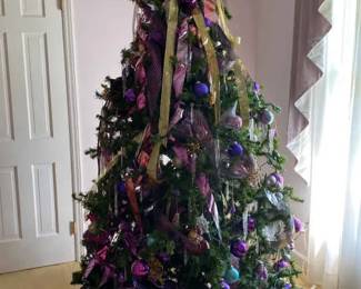 Vintage 87 Tall Pre Decorated Christmas Tree  Ornaments 