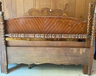 Vintage Wooden Full Size Headboard Footboard 