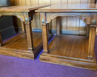 Set Of Two Vintage Flower Accent Wooden Side Tables Nightstands 