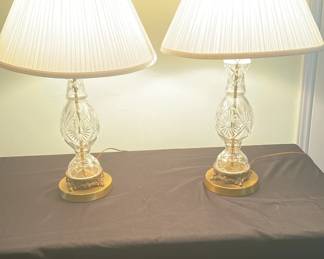 Pair Of Crystal Brass Lamps