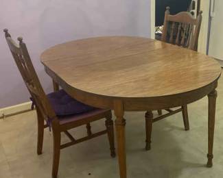 Two Seat Vintage Wooden Dining Table W Connecting Leafs 