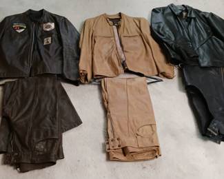 Vintage Leather Motorcycle Jackets and Matching Pants (Black Pair on the Right Are Chaps)!