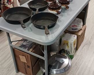 3 Cast Iron Pans (1 Griswald), New Pressure Cooker and Soup Cups!