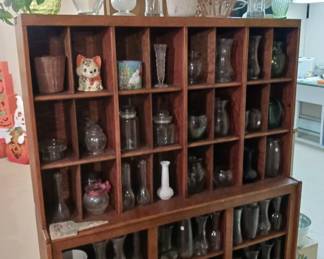 Lots of Flower Vases and a Wooden Cubby Hole Shelf!