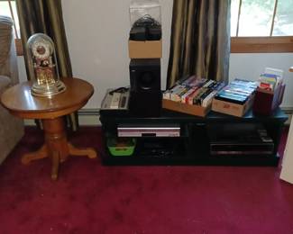 Another Amish Made Oak Round Side Table, T.V. Stand and Bose Surround Sound and Speakers! VHS Tapes too!