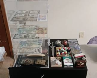 Small Coin Collection, Russian Babushka Dolls, Marbles and Several IPad Holders!