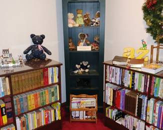 Skinnier Dark Green Bookcase and 2 Matching Smaller Bookcases and Lots of Books Here! More Boyds Bears Also!