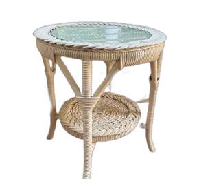 Vtg. white wicker side table