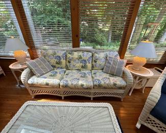 Vtg. white wicker sofa