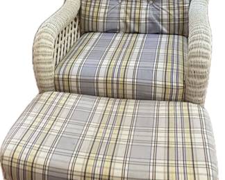 Vtg. white wicker chair with ottoman