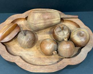 Vtg. wooden fruit and platter