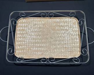 Vtg. bambo and metal tray