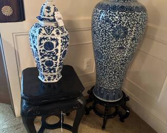 Large Chinese Floor Vase, Antique Chinese Carved Waisted Stool  