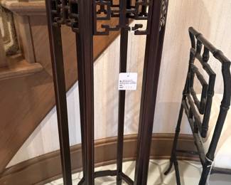Oriental wooden hexagon plant stand 