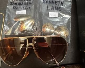 Vintage clip on earrings Kenneth Lane , Vintage GJD clip on earrings, Vintage Taiwan aviator sunglasses 4035 