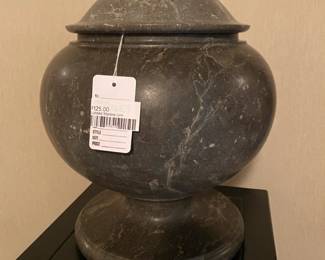 Black Fluted Pedestal, Lidded Marble Urn  