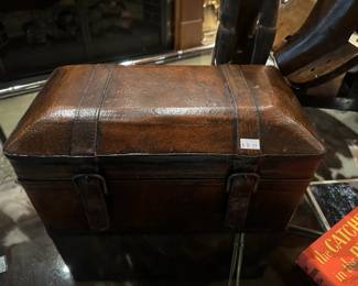 Leather strapped lidded box 