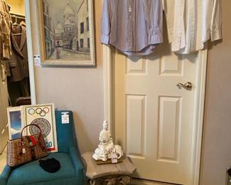 Kwan Yin Blanc De Chine (B), Mid-Century Style Chair, Framed Maurice Utrillo Sacre Coeur, Unofficial Olympic Posters 