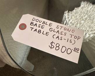 Double Stone Base Glass Top Table