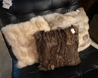 Faux Knoll Barcelona Chair (A), Faux fur decorative pillows