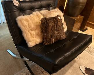 Faux Knoll Barcelona Chair (A), Faux fur decorative pillows 