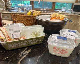 Pyrex Gooseberry Refrigerator Dish Pair, Pyrex Spring Blossom Fridge Dishes, Pyrex Terra Bowl Set of 2
