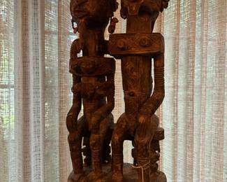 African Tribal Seated Couple Sculpture 